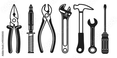 A collection of various tools commonly used in construction and repair work