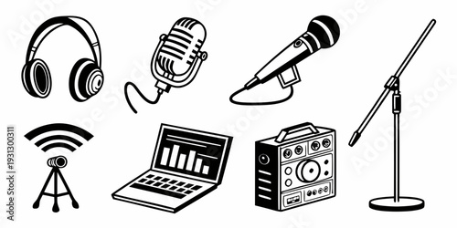 A collection of items used for audio recording and broadcasting.