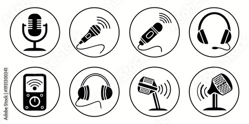 Various icons representing different types of audio equipment and devices.