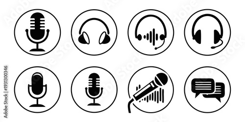 A collection of icons representing various audio and communication elements.