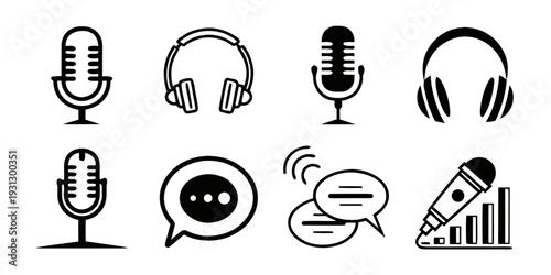 A collection of icons representing various communication and audio equipment.