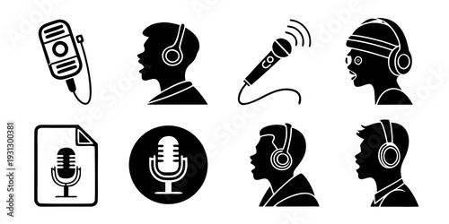 A collection of icons representing various audio recording and listening devices.