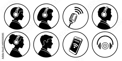 A collection of icons representing various aspects of communication and technology.