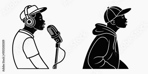 Two individuals engaged in a musical performance with microphones and headphones.