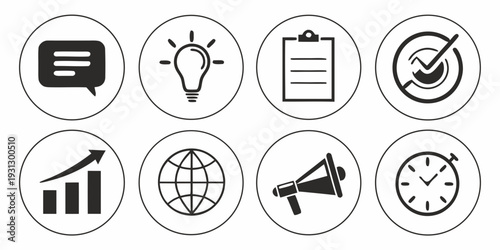 Icons representing various aspects of business and productivity