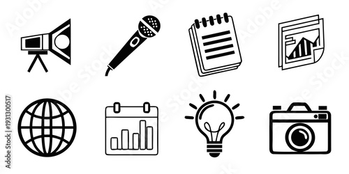 Icons representing various aspects of business and communication