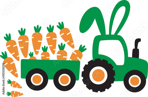 Cute Easter Bunny Tractor Carrot Farm T-Shirt Design