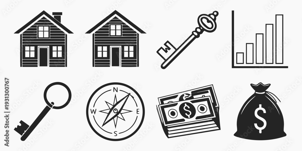 Fototapeta premium Illustration of various icons related to real estate and finance