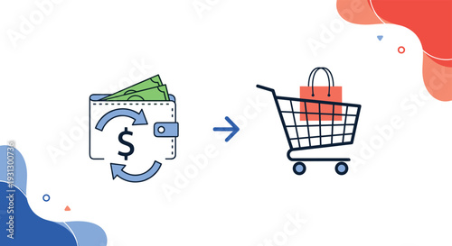 Cashback rewards and circular economy shopping concept showing funds being reinvested into retail purchases.