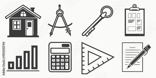 Assorted icons representing various aspects of construction and architecture