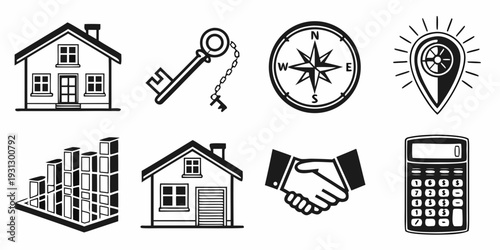 Icons representing various aspects of real estate and property management