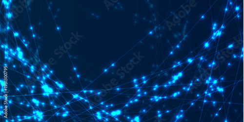 Glowing blue digital network background with connected light nodes and abstract data lines