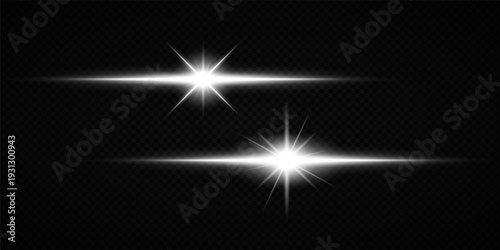 Glowing Star Light Effect with Sparkle Rays and Lens Flare on Transparent Background