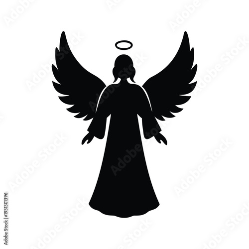 Angel halo and wings in a robe silhouette vector illustration design, christmas angelsilhouette vector illustration