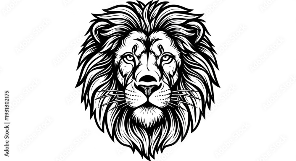 Fototapeta premium A black and white vector illustration of a lion's head with a majestic mane