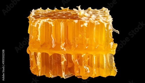 Single honeycomb cell macro, isolated solid black artistic composition.