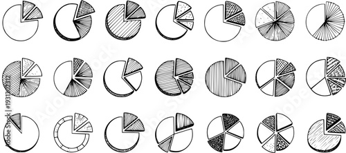 Hand-Drawn Pie Chart Illustrations - Diverse Segments and Patterns