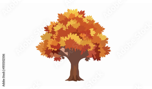 Autumn Tree Vector Illustration with Colorful Fall Leaves Isolated on White Background