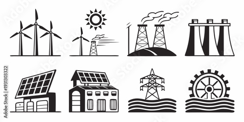 Diverse energy sources including renewable and non-renewable options illustrated.