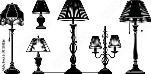 Elegant Collection of Vintage and Antique Lamps Silhouettes, Classic Lighting Fixtures