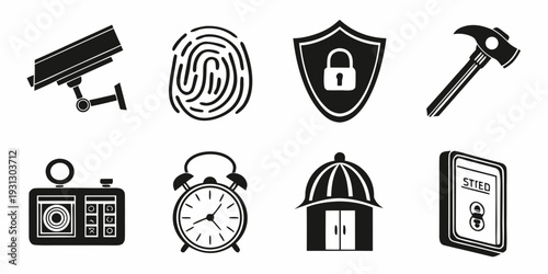 Assorted icons representing security, tools, and time management