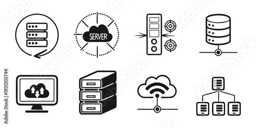Illustrations of various icons representing information technology and data management
