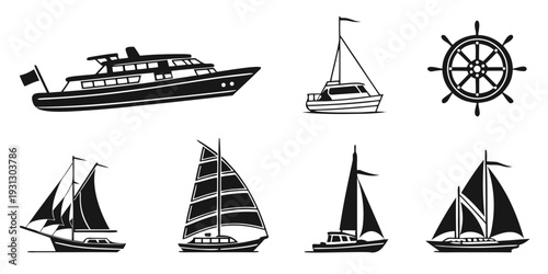 Illustrations of various types of ships and nautical equipment.