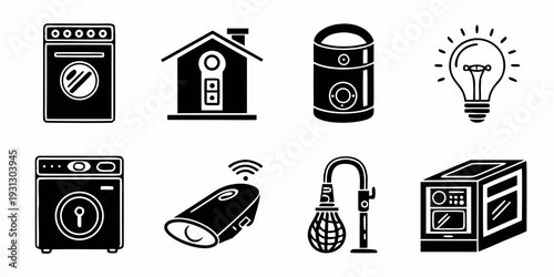 A collection of icons representing various smart home and security devices.