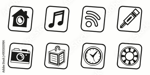 A collection of icons representing various functions and features on a device.