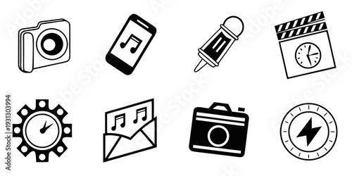 Assorted icons representing various multimedia and technology concepts