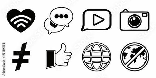 A collection of diverse icons representing various communication methods and symbols.