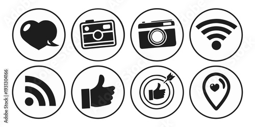 Collection of icons representing various modern technologies and activities