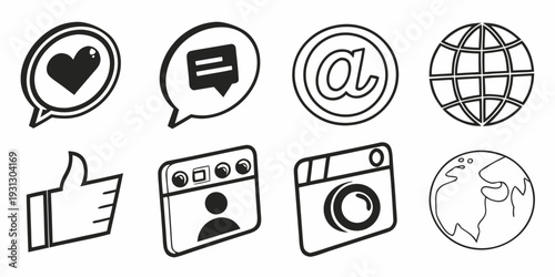 A collection of diverse icons representing social media, communication, and technology.