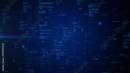 Abstract Blue Digital Technology Background with Binary Code and Data Network Connections. 3D rendering