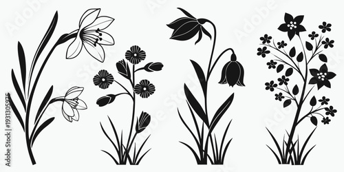 A delightful illustration of various flowers and plants in a garden setting