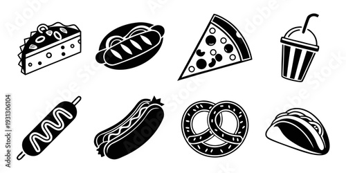 A delightful assortment of various food items including pizza, hot dog, and sandwich.