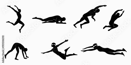 Silhouettes of people performing various types of exercises and stretches.