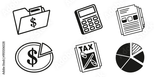 Assorted icons representing various financial and business concepts.