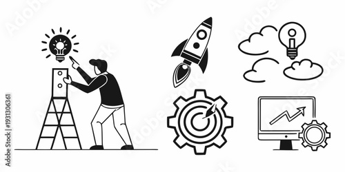 Illustrations of innovation, creativity, and technological progress