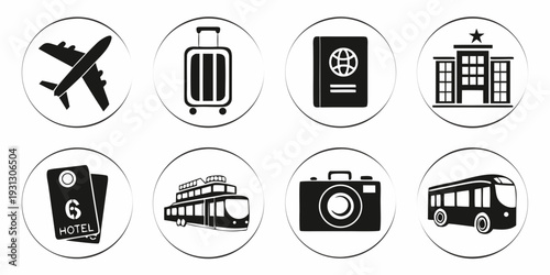 Collection of icons representing various modes of travel and activities