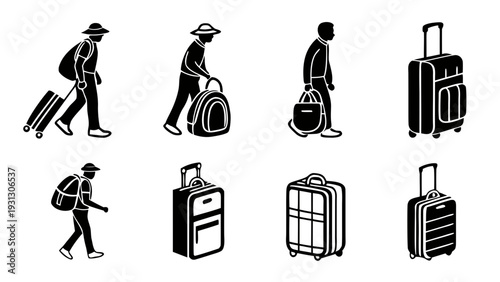 Various people carrying different types of luggage and suitcases
