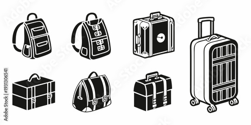 A collection of various types of luggage and bags for travel and storage.