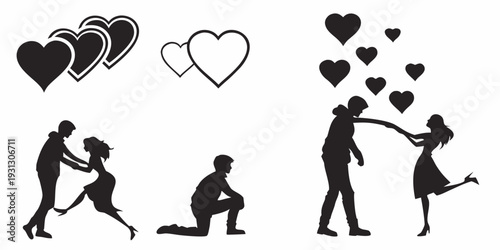 A series of silhouettes depicting various stages of a romantic relationship