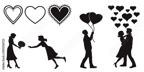 Couples sharing love and affection in various romantic scenarios