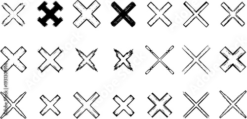 Collection of Hand-Drawn and Stylized "X" Marks, Crosses, and Cancel Symbols