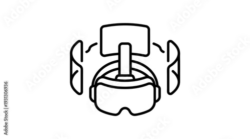 Minimalist outline icon representing a virtual reality headset with integrated spatial audio tracking capabilities