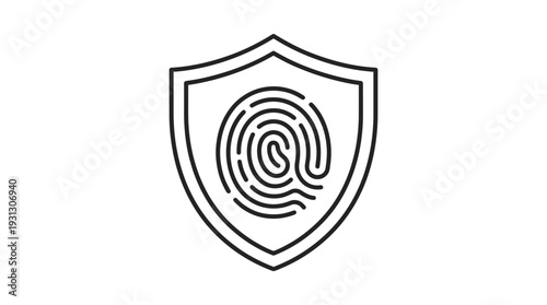 A minimalistic line icon depicting a shield with a fingerprint, symbolizing advanced digital security and biometric authentication protection.