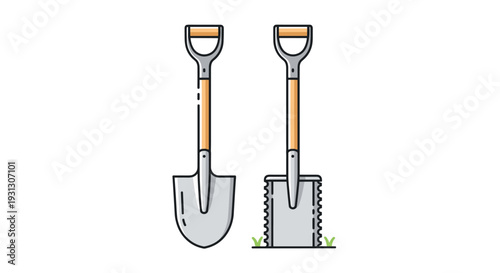 Set of high quality garden shovels with wooden handles and metal blades for professional landscaping and soil cultivation work.