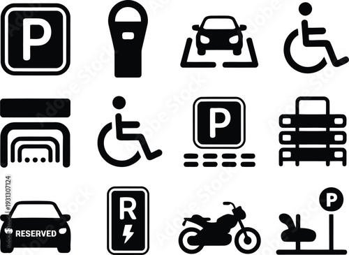 Minimal Parking Icon Set – Car Park Symbols Collection