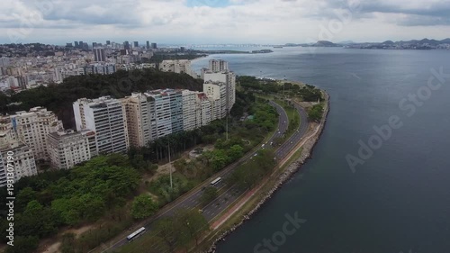 Wallpaper Mural Drone flying along Rio bay road and waterfront buildings Torontodigital.ca